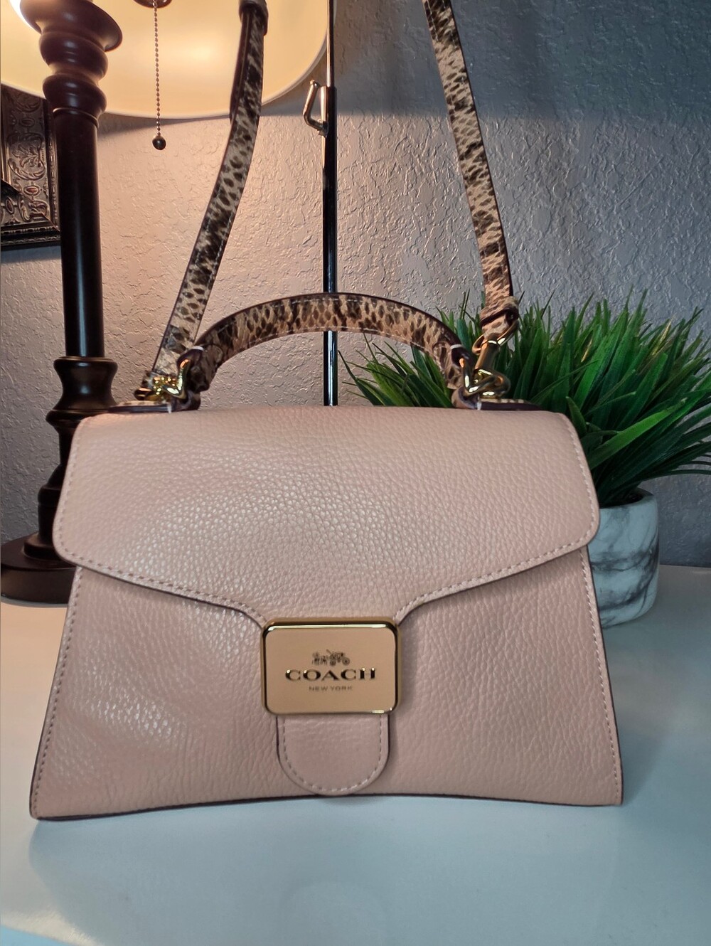 Coach Pepper Satchel Shell Pink Pebble Leather & Snake Embossed Trim LIKE NEW